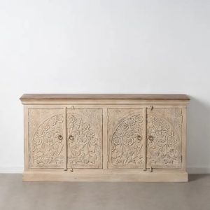 Aparador diseño oriental 180 madera beige con tallas y sobre natural (1)