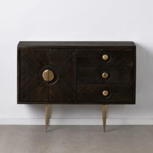 Aparador diseño vintage Art Decó madera marrón con hierro dorado (1)