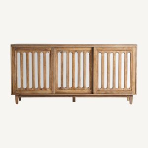 Aparador diseño contemporáneo vintage madera de mango chapa de madera acabado natural y cristal