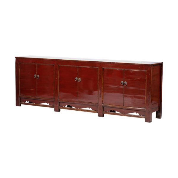 Aparador gran tamaño diseño oriental madera antigua rojo con desgastes (1)