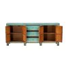 Aparador gran tamaño diseño rústico oriental 4 puertas y 3 cajones madera azul desgastes (2)