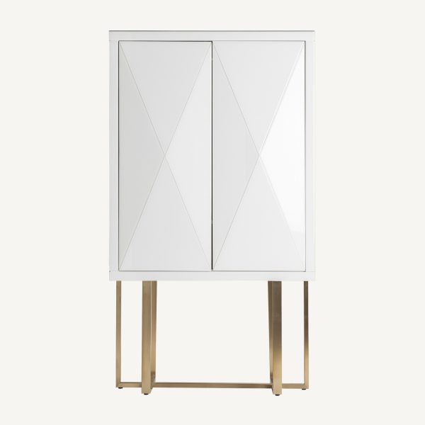 Armario diseño art decó cristal blanco efecto geométrico patas altas acero dorado