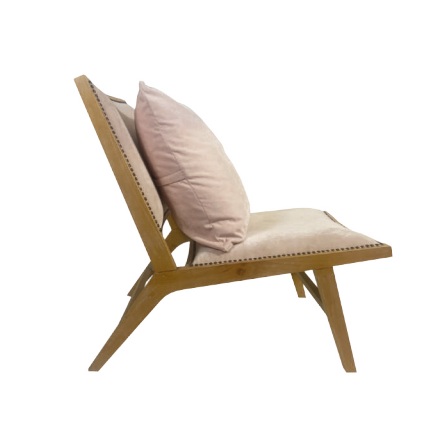 Butaca diseño clásico NOA madera de roble y terciopelo rosa palo con tachuelas