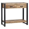 Consola de diseño rústico industrial madera de mango y hierro color negro 2 cajones balda inferior2