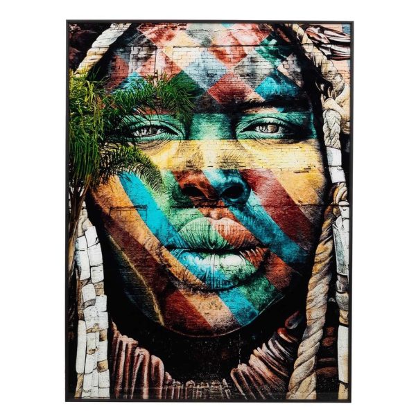Cuadro diseño étnico retrato mujer tonos multicolor con marco
