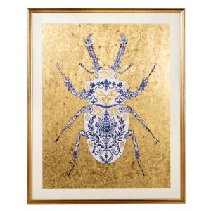 Cuadro diseño moderno escarabajo multicolor con marco poliestireno dorado