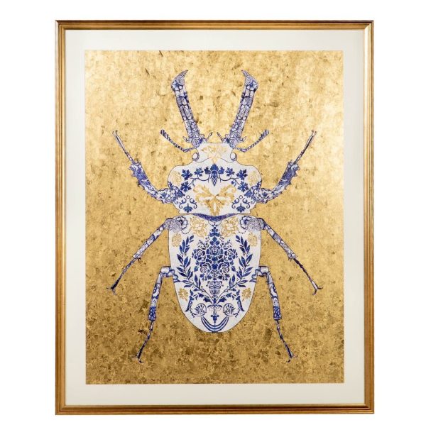 Cuadro diseño moderno escarabajo multicolor con marco poliestireno dorado