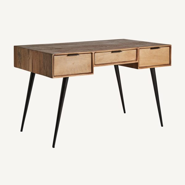 Escritorio diseño moderno industrial madera de mango acabado natural y hierro color negro2