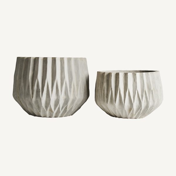 Juego 2 anforas diseño contemporáneo pliegues cerámica color blanco