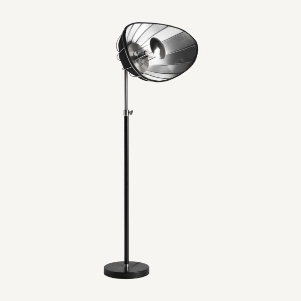 Lámpara de pie de diseño art decó foco metal negro y plata