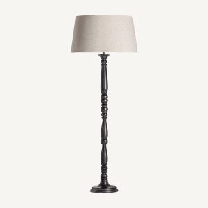 Lámpara de pie de diseño clásico provenzal madera de mango color negro y pantalla cónica algodón