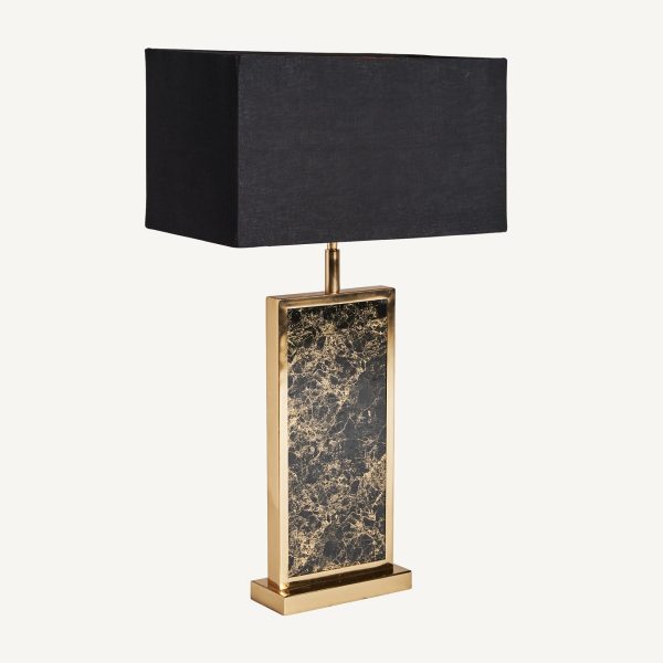 Lámpara de sobremesa diseño clásico art decó laton color dorado y pantalla rectangular color negro2