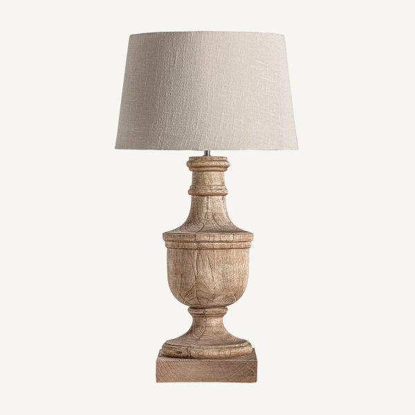 Lámpara de sobremesa diseño clásico provenzal madera de mango acabado natural pantalla cónica algodón