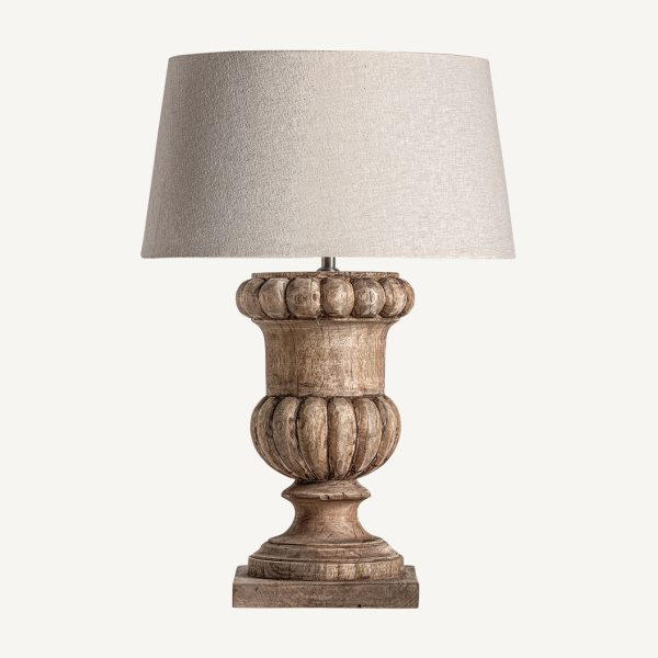 Lámpara de sobremesa diseño clásico provenzal madera de mango acabado natural pantalla cónica algodón