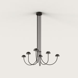 Lámpara de techo diseño vintage Art Decó 6 brazos curvados acero negro y mármol negro (2)