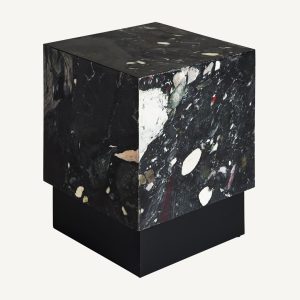 Mesa auxiliar cuadrada de diseño art decó mármol y hierro color negro2