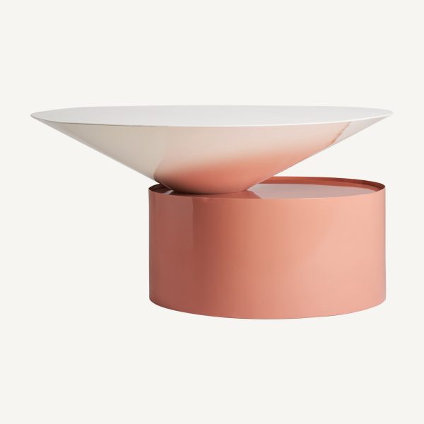 Mesa auxiliar de diseño art decó geométrico hierro color blanco y rosa