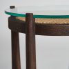 Mesa auxiliar de diseño colonial vintage madera de mango marrón ratán y vidrio3