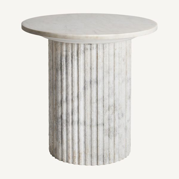 Mesa auxiliar redonda de diseño art decó mármol color blanco2