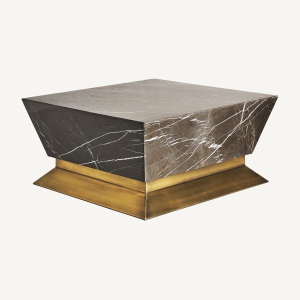 Mesa de centro de diseño Art Decó hierro y mármol acabado negro y dorado