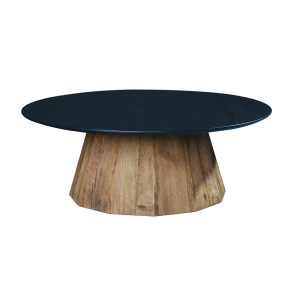 Mesa de centro redonda diseño rústico madera pino reciclada colores negro y natural