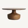 Mesa de centro redonda diseño vintage colonial madera de pino acabado natural