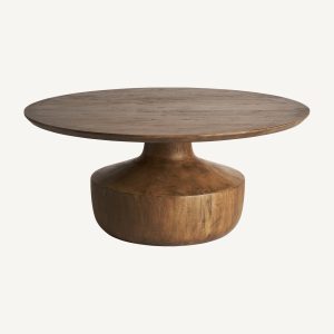 Mesa de centro redonda diseño vintage colonial madera de pino acabado natural2