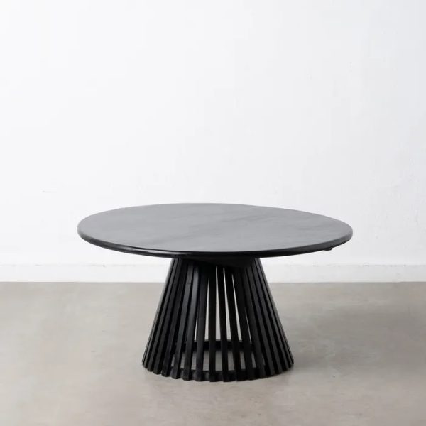Mesa de centro redonda diseño vintage madera negro pata listones (1)