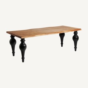 Mesa de comedor de diseño provenzal madera de acacia acabado natural y negro2