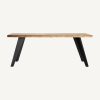 Mesa de comedor de diseño rústico industrial madera de acacia acabado natural y patas hierro color negro