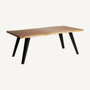 Mesa de comedor de diseño rústico industrial madera de acacia acabado natural y patas hierro color negro2
