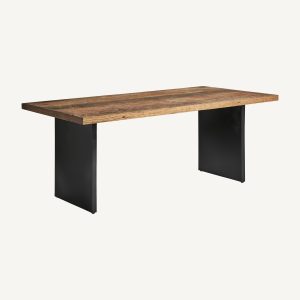 Mesa de comedor de diseño rústico industrial madera de shorea acabado natural y hierro color negro2