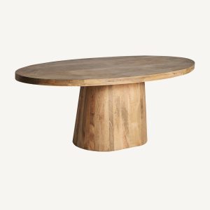 Mesa de comedor ovalada de diseño contemporáneo moderno madera de mango acabado natural2