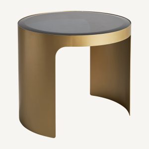 Mesa de centro redonda de diseño Art Decó hierro dorado y cristal2