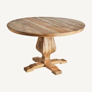 Mesa de comedor redonda de diseño rústico colonial madera de mango acabado natural2