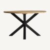 Mesa de comedor redonda de diseño rústico industrial madera de mango natural y hierro color negro
