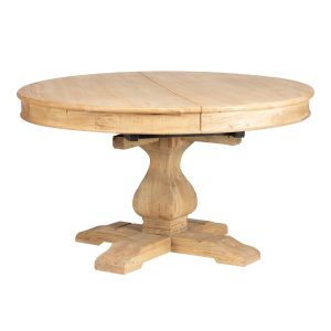 Mesa de comedor redonda extensible de diseño rústico colonial madera de olmo acabado natural