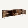 Mueble de televisión de diseño industrial oriental madera de mango natural y hierro color negro3