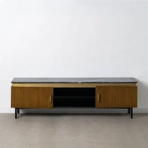 Mueble de televisión diseño vintage Art Decó madera, hierro y mármol (1)