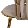 Silla con reposabrazos de diseño art decó tapizado color taupe trenzado patas de metal dorado 4