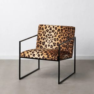 Sillón butaca diseño moderno vintage metal negro y tapizado animal print leopardo (1)