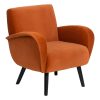 Sillón con reposabrazos diseño vintage tapizado terciopelo color naranja patas de madera de abedul2