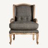 Sillón de diseño clásico madera de mango acabado natural tapizado color gris con cojín2