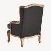 Sillón de diseño clásico madera de mango acabado natural tapizado color gris con cojín4