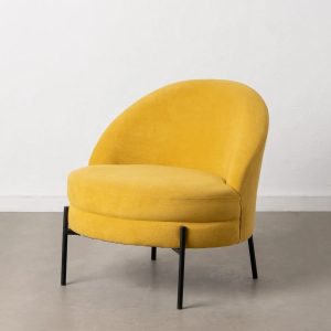 Sillón de diseño moderno tapizado terciopelo amarillo patas hierro color negro