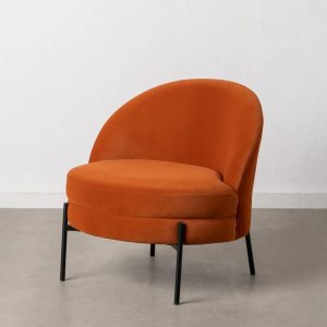 Sillón de diseño moderno tapizado terciopelo naranja patas hierro color negro