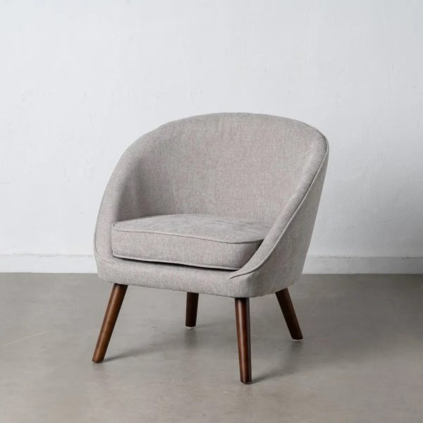 Sillón de diseño vintage nórdico tapizado color gris y patas de madera