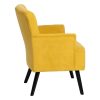 Sillón de diseño vintage tapizado terciopelo amarillo con costuras patas de madera color negro3