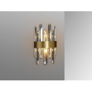 Aplique de pared LED 2 luces diseño art decó metal dorado y cristal transparente prisma2