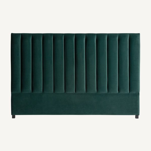 Cabecero de cama de diseño vintage tapizado terciopelo color verde con costuras verticales